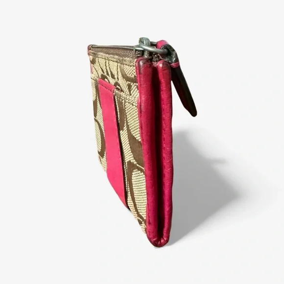 Coach Signature Canvas Pink Leather Trim Coin Purse Wallet OS - Picture 4 of 7
